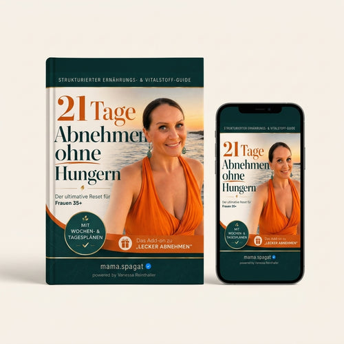 21 Tage Abnehmen ohne Hungern - Guide Mockup mit Buch und iPhone