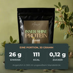 Eine Portion mit 30 Gramm: 26 g Eiweiß, 111 Kilokalorien, 0,12 g Zucker.