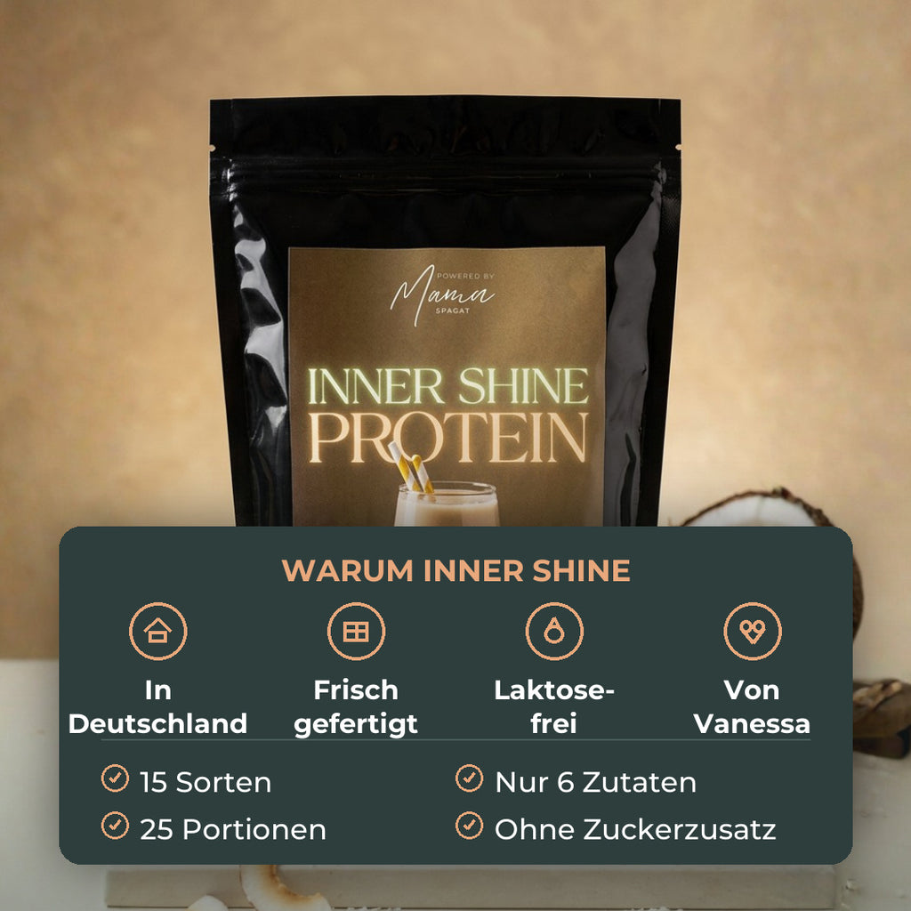 Warum Inner Shine: in Deutschland hergestellt, frisch nach Bestellung gefertigt, laktosefrei, von Vanessa entwickelt.